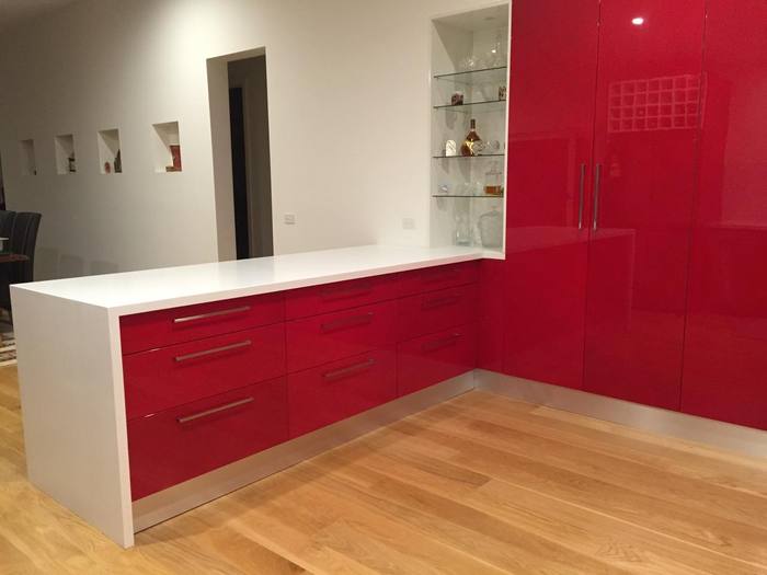 Red gloss kitchen close-up detail